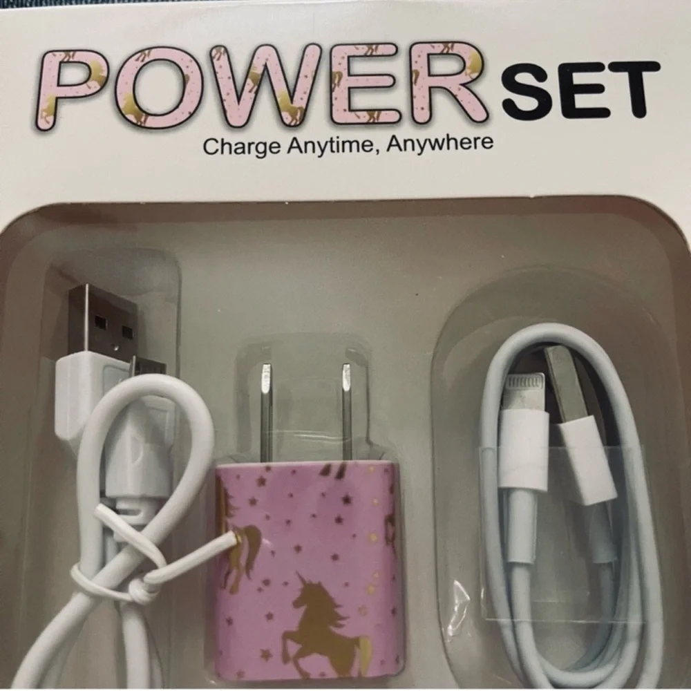 NEW Power Set Charge Mobile Devices Anywhere Power Bank Cables Adaptor Pink